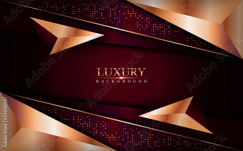 Luxury dark red background combine with golden bronze lines element.