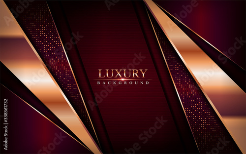 Luxury dark red background combine with golden bronze lines element.