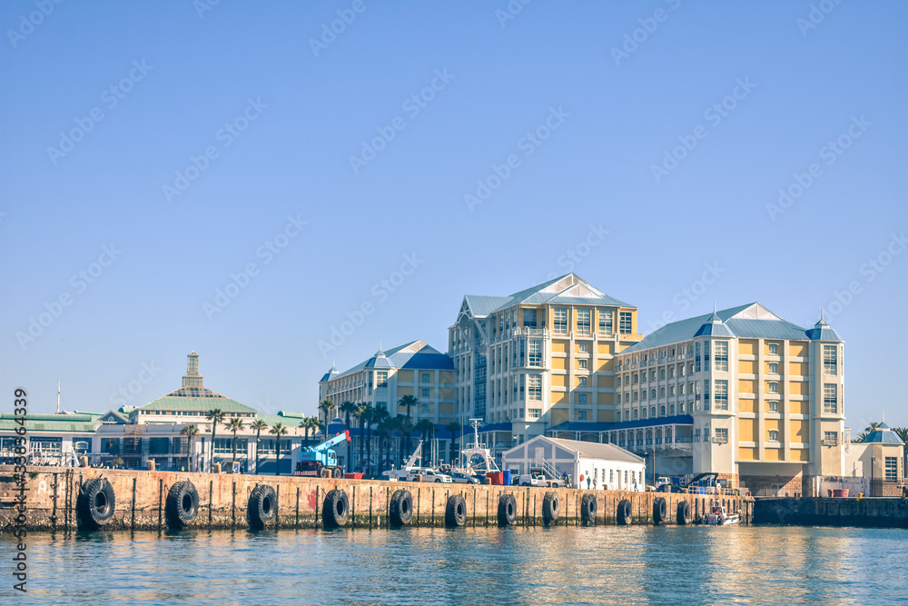 Harbor in Cape Town South Africa, with a blue sky