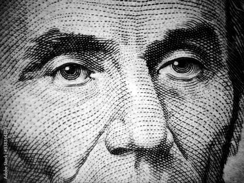 Macro close up of Abraham Lincoln`s face on the US $5 dollar bill - Image 