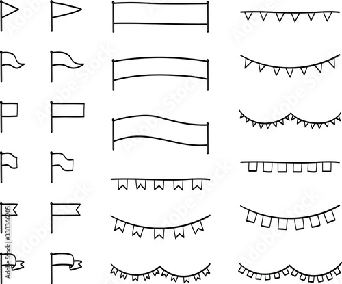 旗のおしゃれな手書き風の見出し装飾・素材／イラスト／フレーム／セット