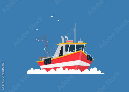 Vector concept of river ocean and sea fishing boat