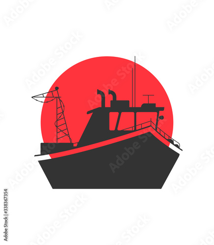 Vector concept of river ocean and sea fishing boat