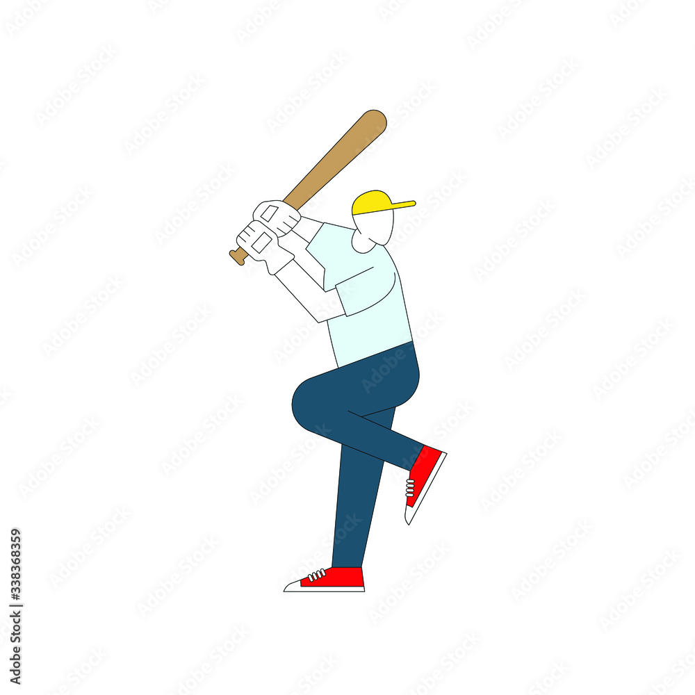 Obraz premium person playing baseball simple minimalist flat vector illustration