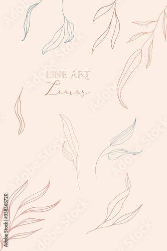 line art leaves collection with trendy earthy hues. Vector Illustration