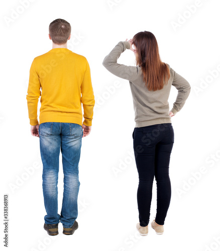 Back view couple in sweater.