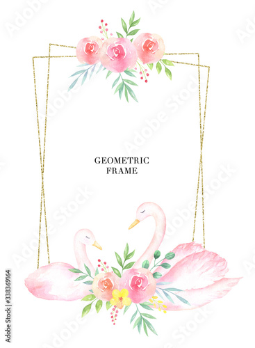 Gold Frame with Pink Swans