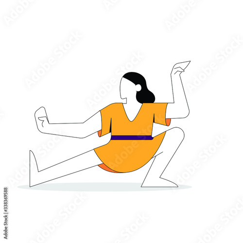 women doing kung fu simple minimalist flat vector illustration