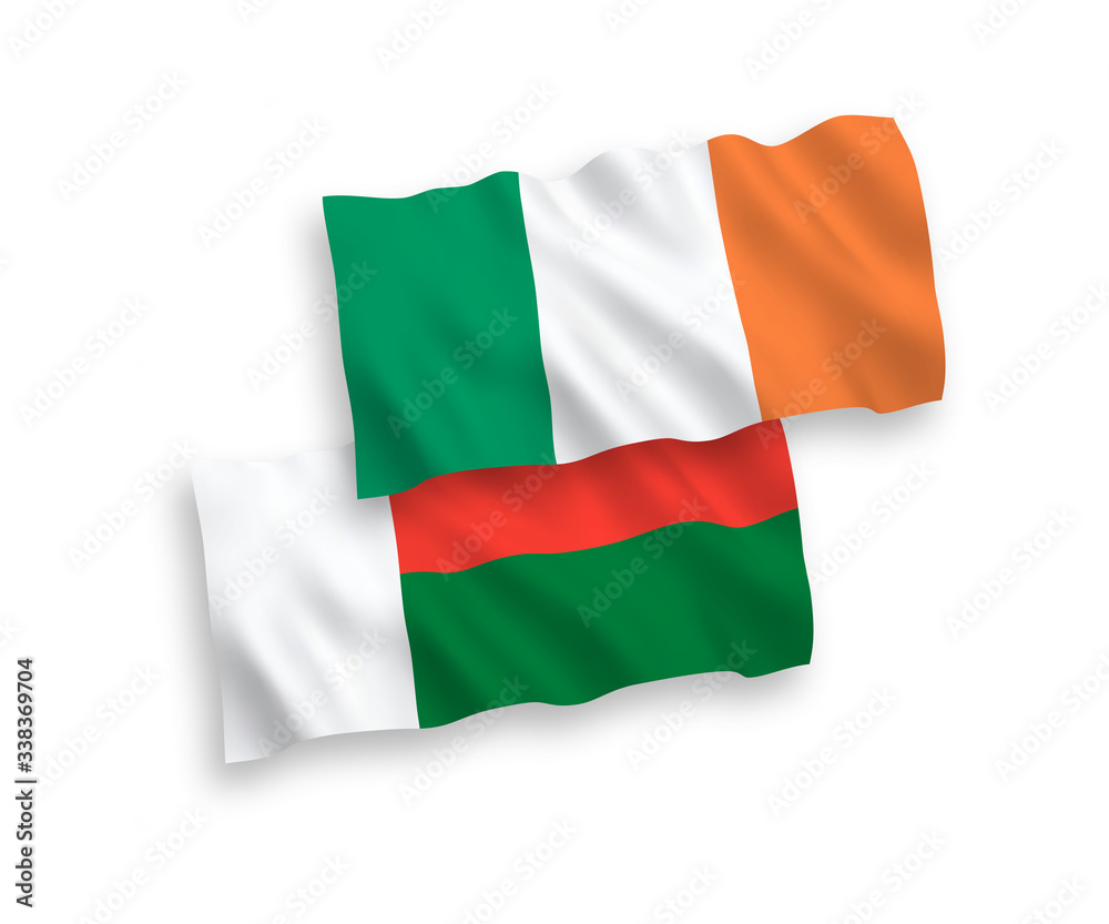 Flags of Ireland and Madagascar on a white background Flags of Ireland and Madagascar on a white background