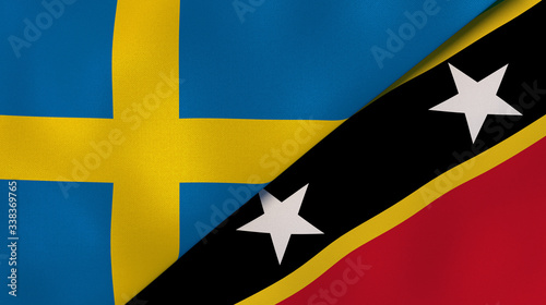 The flags of Sweden and Saint Kitts and Nevis. News, reportage, business background. 3d illustration photo