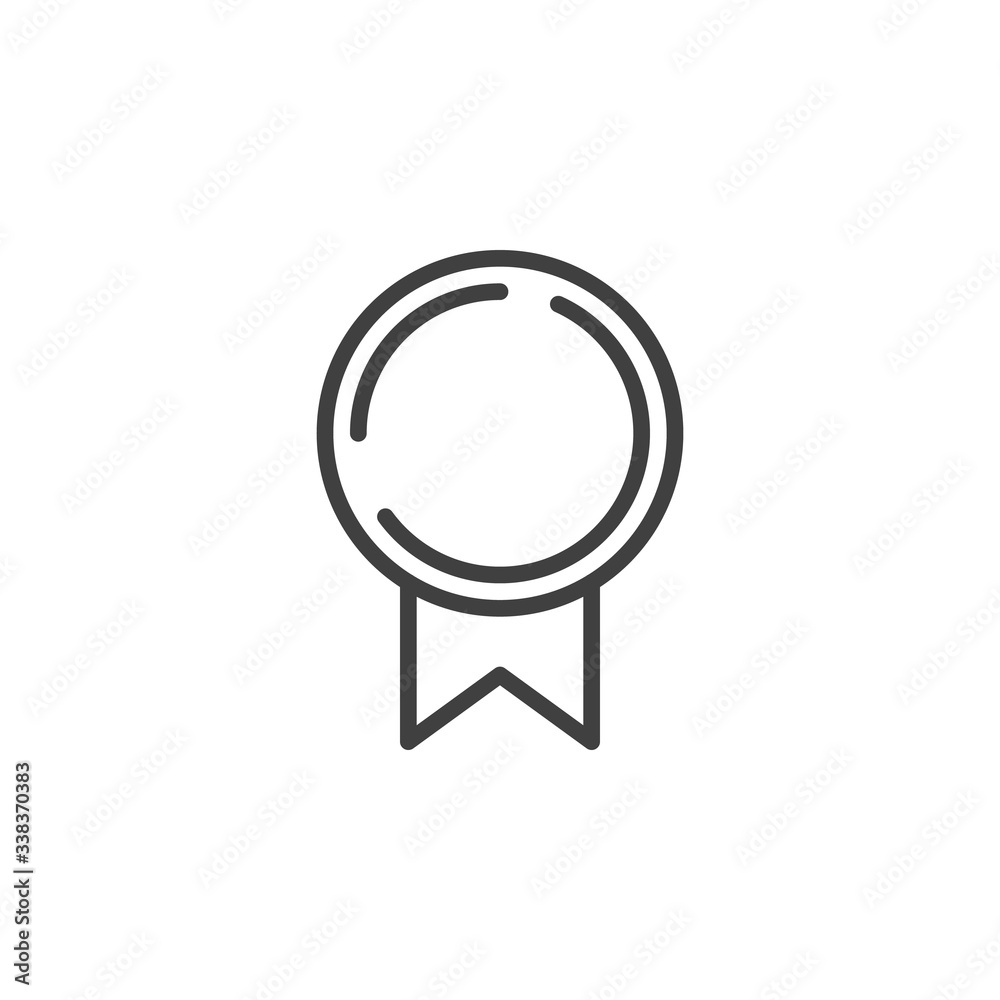 Badge with ribbon line icon. Blank label linear style sign for mobile concept and web design. Promotion, price tag outline vector icon. Symbol, logo illustration. Vector graphics Badge with ribbon line icon. Blank label linear style sign for mobile concept and web design. Promotion, price tag outline vector icon. Symbol, logo illustration. Vector graphics
