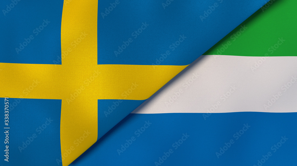 The flags of Sweden and Sierra Leone. News, reportage, business background. 3d illustration The flags of Sweden and Sierra Leone. News, reportage, business background. 3d illustration