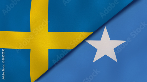 The flags of Sweden and Somalia. News, reportage, business background. 3d illustration photo