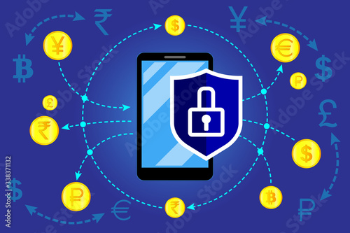 Protection of electronic payments, operations, currency exchange. Application for smartphone, phone, gadgets