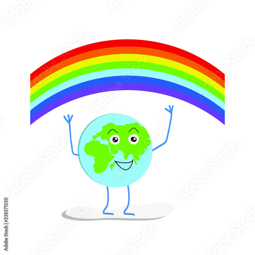 Fun planet Earth after infection. We defeated the virus. Rainbow as a sign of hope for recovery. World coronavirus. Earth day.