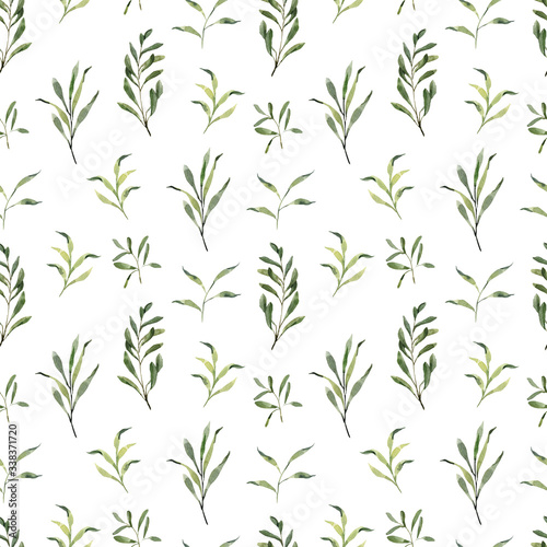 Beautiful seamless pattern with watercolor foliage. Hand painted illustration. Green branches and leaves. Best for background  wallpaper  wrapping paper  textile  bedding fabric  prins  fashion design