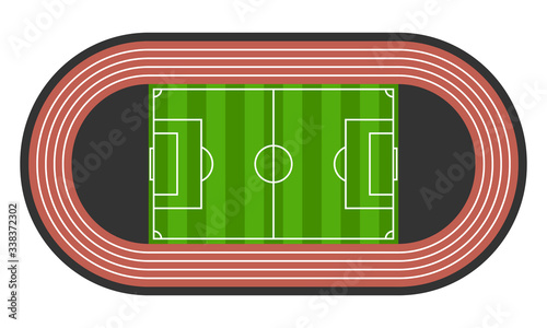 Football/soccer field with running track vector illustration isolated on white background.