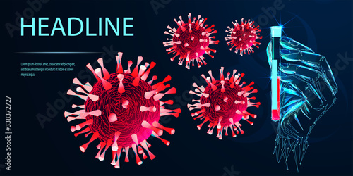 COVID-19 blood test. The medical concept. Low poly wireframe style. Vector