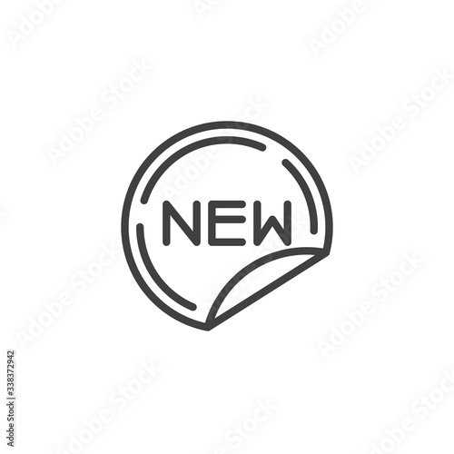 New, promotional sticker line icon. linear style sign for mobile concept and web design. Circle new emblem label outline vector icon. Symbol, logo illustration. Vector graphics