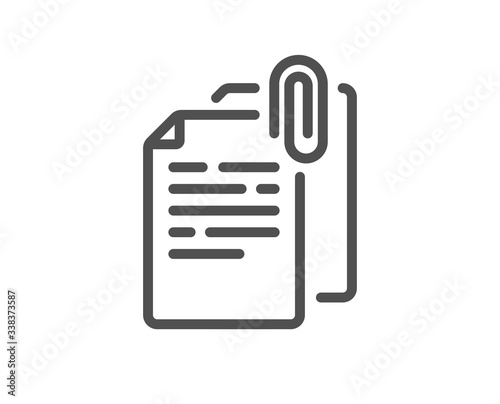 Document attachment line icon. File with paper clip sign. Office note symbol. Quality design element. Editable stroke. Linear style document attachment icon. Vector