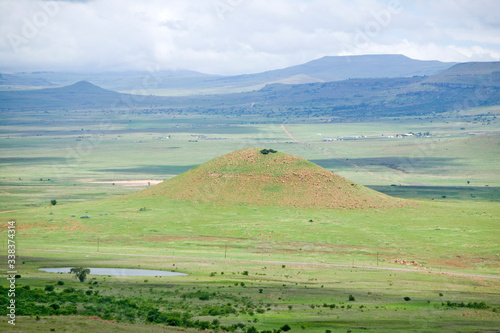 Sandlwana hill or Sphinx, the scene of the Anglo Zulu battle site of January 22, 1879. The great Battlefield of Isandlwana and the Oskarber, Zululand, northern Kwazulu Natal, South Africa