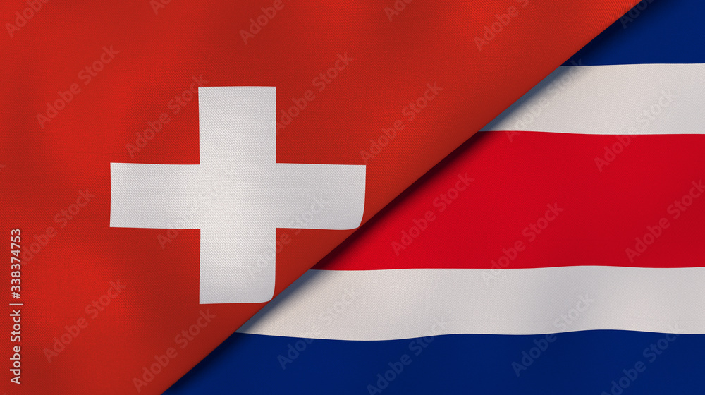 The flags of Switzerland and Costa Rica. News, reportage, business background. 3d illustration The flags of Switzerland and Costa Rica. News, reportage, business background. 3d illustration
