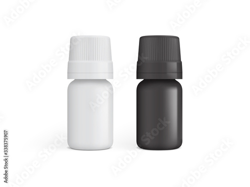 white and black plastic medicine bottle isolated on white background  mock up