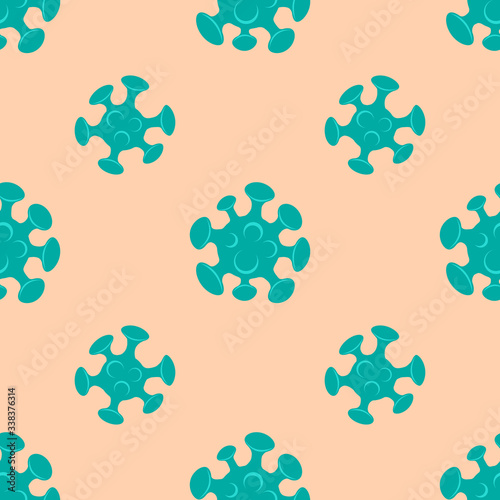 Vector coronavirus seamless pattern on a dark blue background. Illustration of COVID-19 bacteria. Quarantine and self isolation during the pandemic. Using for poster, flyer, news, banner, web, design