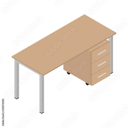 Working table, isometric design. 3D render. Vector illustration.
