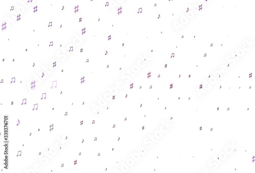 Light Pink  Blue vector background with music symbols.