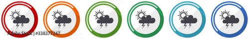 Storm icon set, flat design vector illustration in 6 colors options for webdesign and mobile applications