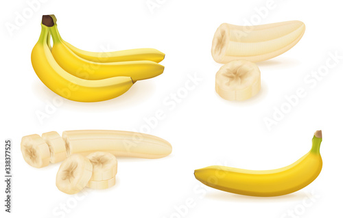 Realistic Detailed 3d Banana Fruit Set. Vector