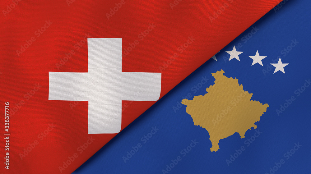 The flags of Switzerland and Kosovo. News, reportage, business background. 3d illustration