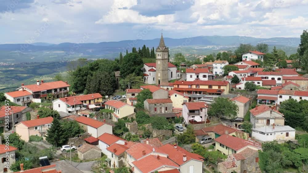 aerial view of Koper city, zoom in on the Cathedral of the Assumption aerial view of Koper city, zoom in on the Cathedral of the Assumption