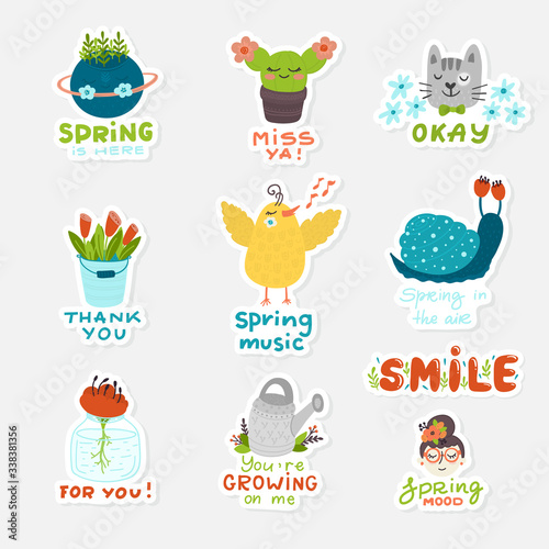 Spring set sticker kit with hand drawn elements