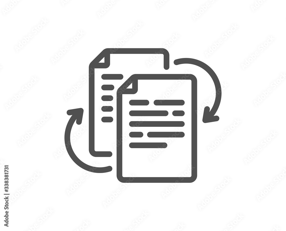 Documents workflow line icon. Doc file page sign. Bureaucracy symbol. Quality design element. Editable stroke. Linear style bureaucracy icon. Vector Documents workflow line icon. Doc file page sign. Bureaucracy symbol. Quality design element. Editable stroke. Linear style bureaucracy icon. Vector