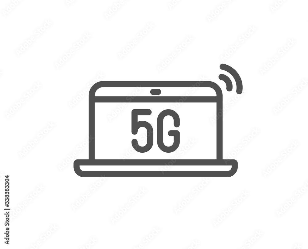 5g notebook line icon. Wireless technology sign. Mobile wifi internet symbol. Quality design element. Editable stroke. Linear style 5g notebook icon. Vector 5g notebook line icon. Wireless technology sign. Mobile wifi internet symbol. Quality design element. Editable stroke. Linear style 5g notebook icon. Vector