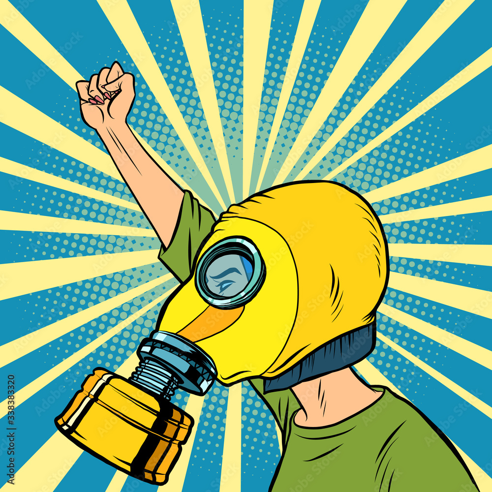 Protester in a gas mask. Protest for clean air Stock Vector | Adobe Stock