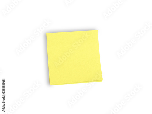 Yellow paper sticky sticker for your messages on a white, isolated background. Reminder