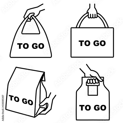 Illustration set of 4 types of take out food icons "TO GO"