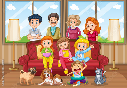 Scene with people staying at home with family