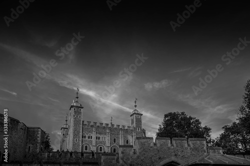 Black and white photo of the Tower of London United Kingdom
