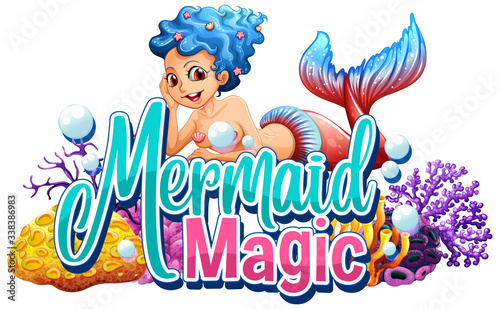 Font design for word mermaid magic on white background