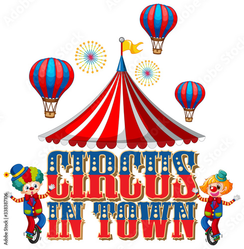 Font design for word circus in town with clowns in the circus