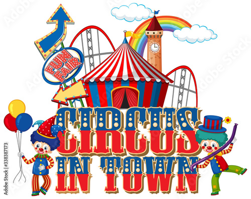 Font design for word circus in town with clowns in the circus