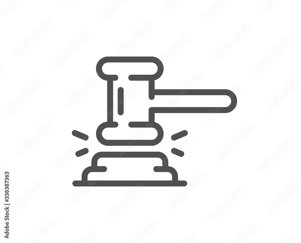Judge hammer line icon. Court judgement sign. Legal law symbol. Quality design element. Editable stroke. Linear style judge hammer icon. Vector Judge hammer line icon. Court judgement sign. Legal law symbol. Quality design element. Editable stroke. Linear style judge hammer icon. Vector