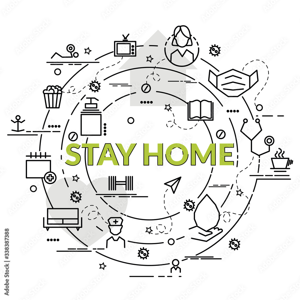 Flat colorful design concept for Stay Home. Infographic idea of making creative products. Template for website banner, flyer and poster.
