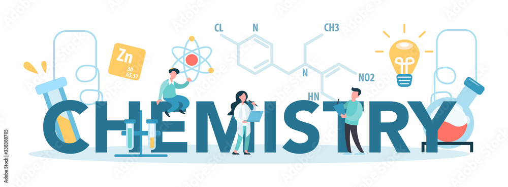 Chemistry typographic concept. Scientist making medical research.