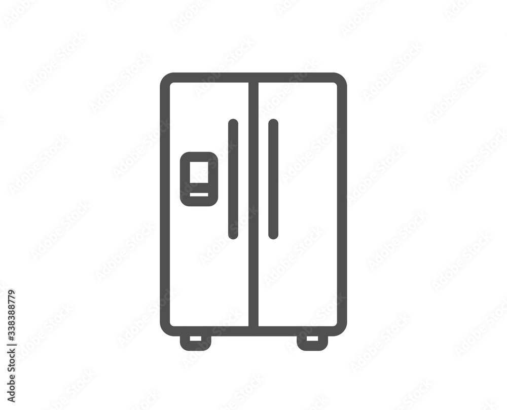 Refrigerator with ice maker line icon. Fridge sign. Freezer storage symbol. Quality design element. Editable stroke. Linear style refrigerator icon. Vector Refrigerator with ice maker line icon. Fridge sign. Freezer storage symbol. Quality design element. Editable stroke. Linear style refrigerator icon. Vector