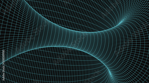 3D Wireframe tunnel. Perspective grid background. Vector illustration.
